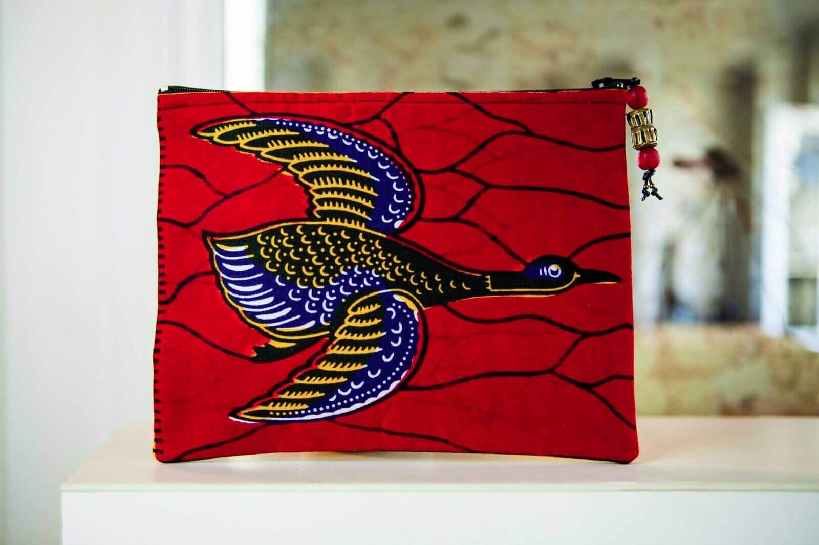 Grande pochette wax oiseau