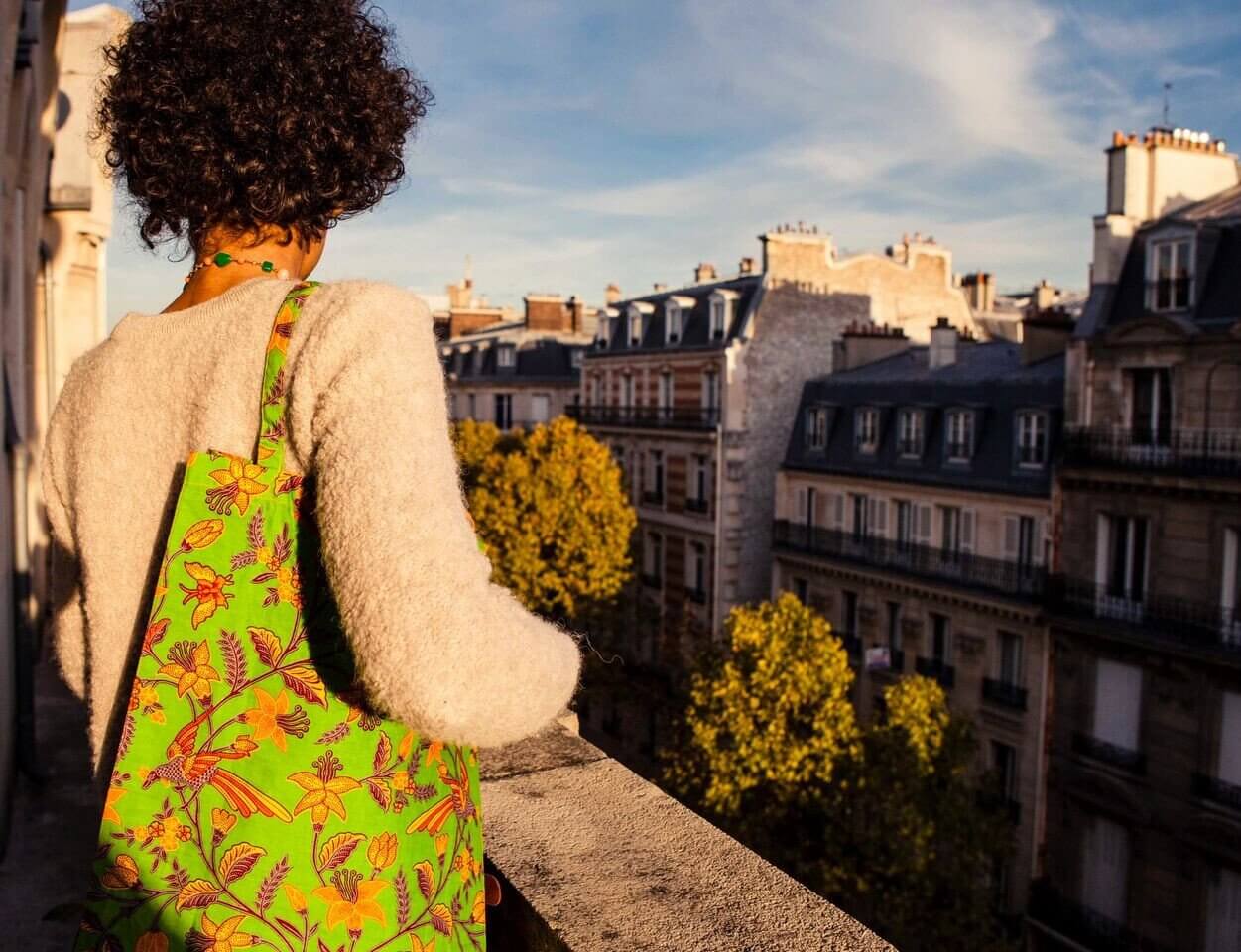 Sac pliable fleur et oiseau